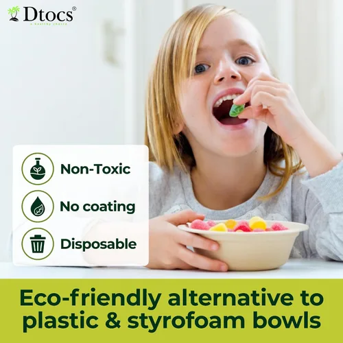 Vista 2 de Dtocs Cuencos desechables de fibra de bambú – 12 onzas, paquete de 200 Cuenco pequeño biodegradable ecológico Cuenco de bagazo apto
