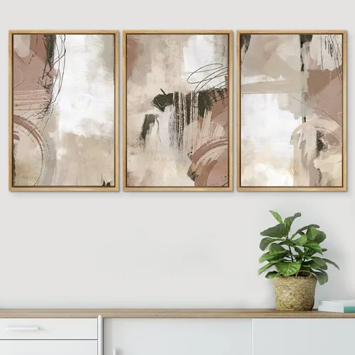 Vista 214 de SIGNWIN Lienzo enmarcado para pared, juego de arte pastel con cadena montañosa, bosque, niebla, naturaleza silvestre, ilustraciones modernas, arte