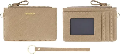 Vista 4 de Aiyo Nice Funda delgada para tarjetas RFID para mujer, cartera con cremallera, cartera de piel pequeña, monedero con llavero