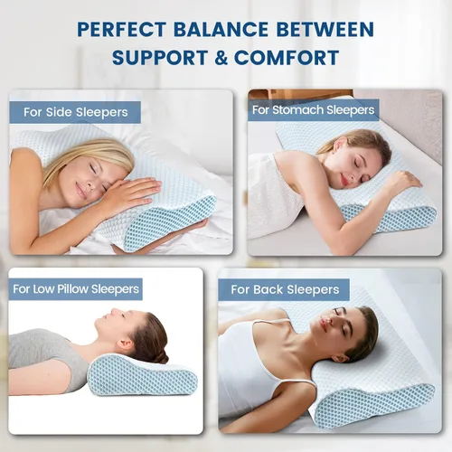 Vista 5 de Almohada de espuma viscoelástica para cama para dormir, almohada ortopédica cervical de contorno de cuello ergonómica para personas que duermen