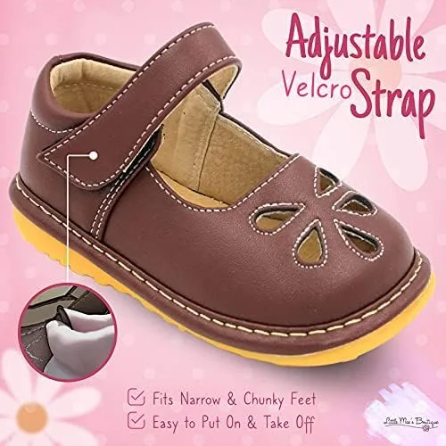 Vista 5 de Little Mae's Boutique Mary Jane - Zapatos chirriantes para niñas pequeñas, zapatos ideales para caminar con chirriador extraíble y correa ajustable