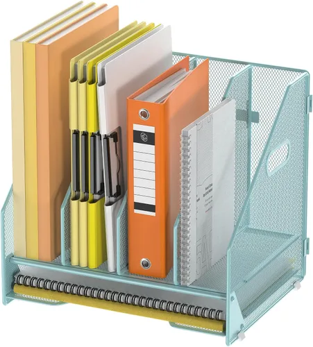 Vista 13 de Docnest Organizador de archivos de escritorio, 4 compartimentos verticales con bandeja de cartas, soporte de archivos de malla con asa