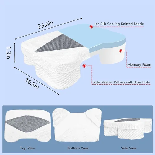 Vista 6 de Almohada para dormir de lado con orificios para los brazos, almohada de espuma viscoelástica para alivio del dolor cervical, cuello y hombros