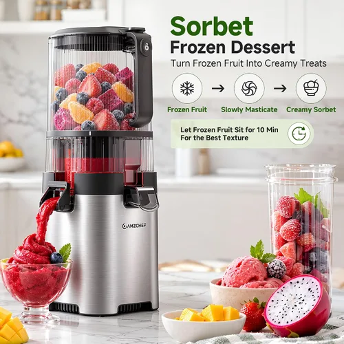 Vista 8 de AMZCHEF Exprimidor de prensa en frío, Juicer lento de alimentación