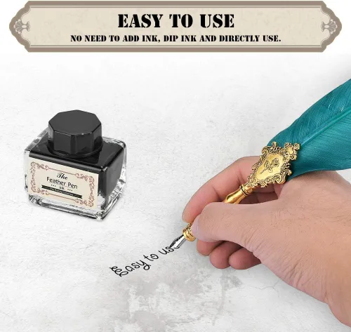 Vista 4 de AYNEFY Juego de bolígrafos de plumas, pluma de inmersión vintage, pluma de caligrafía con 5 puntas de repuesto, base de punta de pluma, botella