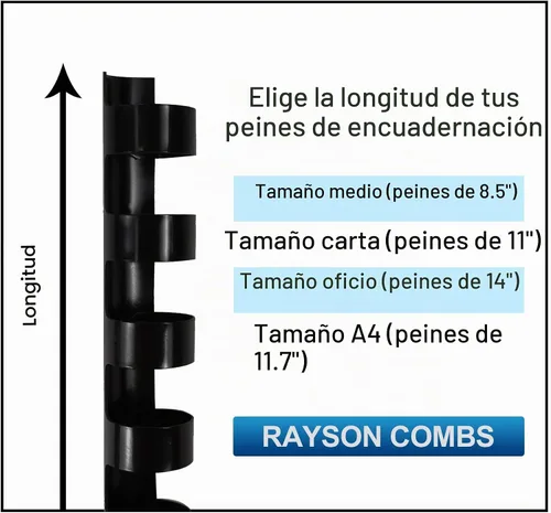 Vista 8 de Rayson CR-12-100-M - Peines de encuadernación de plástico de 1/2 pulgadas. 21 anillos, capacidad de 90 hojas, espinas de encuadernación de peine