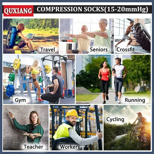 Vista 5 de QUXIANG Calcetines de compresión de cobre para mujer y hombre (8 pares) Lo mejor para correr atletismo ciclismo 15-20 mmHg, Cobre