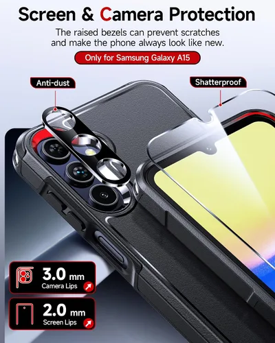Vista 2 de LeYi Funda para teléfono Samsung Galaxy A15-5G: Funda Samsung A15 con protector de pantalla x 2 + 2 protectores de lente de cámara, protección