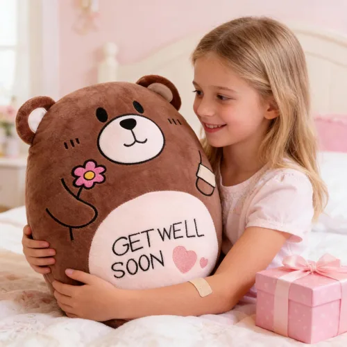 Vista 6 de Almohada de peluche de 14.5 pulgadas, con diseño de oso de peluche suave, regalo para niños, niñas y niños después de la cirugía