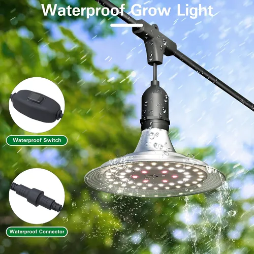 Vista 5 de Luces de Cultivo al Aire Libre con Temporizador, Luces de Crecimiento de Invernadero de Espectro Completo con Temporizador para Plantas al Aire