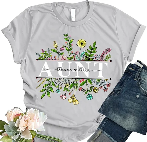 Vista 3 de NAZENTI Camisa personalizada para abuela, camiseta personalizada para mamá con apodo y nombre del niño, camisa para mujer, día de la madre