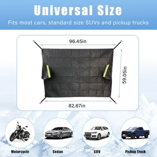 Vista 2 de Dickno Cubierta de nieve para parabrisas de automóvil, protector magnético de 5 capas para parabrisas con cubiertas de espejo lateral, accesorios