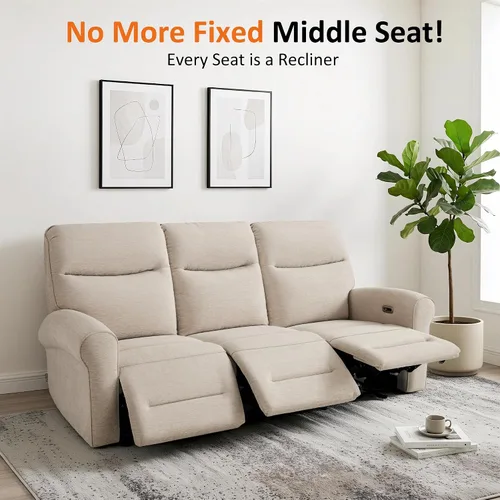 Vista 6 de MCombo Sofá reclinable eléctrico Hugger de pared de 87.8 pulgadas, sofá reclinable triple de 3 asientos con puertos USB, sofá reclinable con brazo