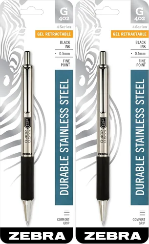 Vista 11 de Zebra Pen STEEL G-402 - Bolígrafo de gel retráctil, punta fina de 0.020 in, tinta negra suave, tinta de secado rápido para evitar manchas ni