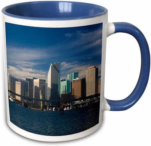 Vista 11 de 3dRose USA, Florida, Miami, city skyline from Watson Island, morning. 11oz Two-Tone Black Mug