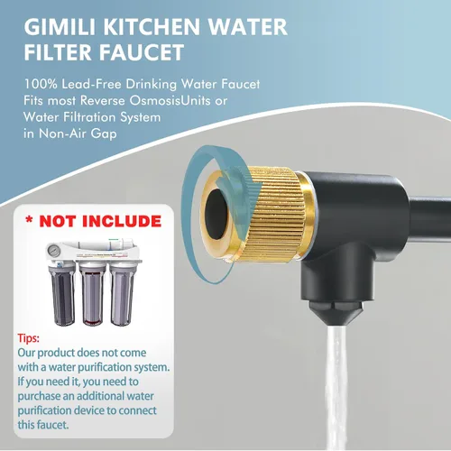 Vista 4 de GIMILI Grifo de agua potable negro y dorado 3 en 1 estilo comercial desplegable con filtro de una sola manija para sistema de filtración de agua