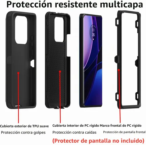 Vista 2 de Funda protectora resistente para Motorola Edge 2023 (no para la versión Edge+), resistente a prueba de golpes, a prueba de polvo, 3 en 1, para Negro