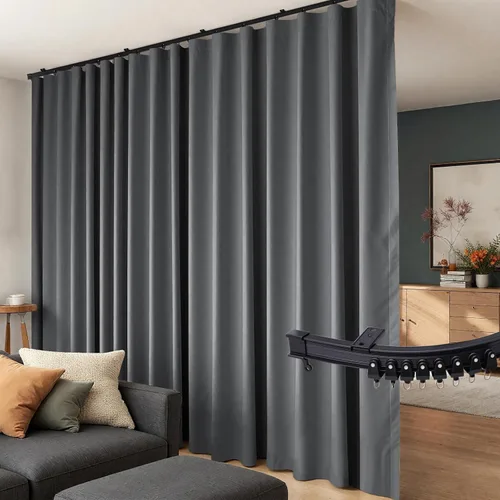 Vista 10 de Cortinas divisoras de habitación con rieles de techo flexibles, cortinas opacas para sala/dormitorio, cortinero de techo, paneles divisores