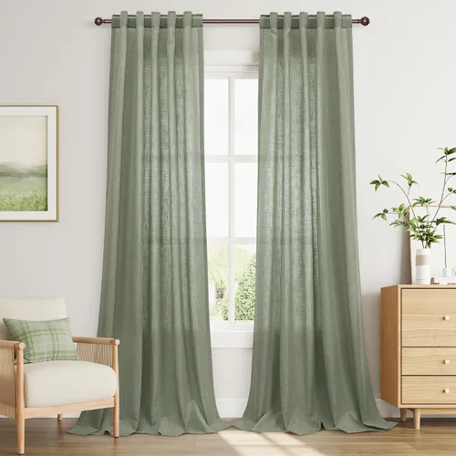 Vista 139 de Joywell - Cortinas de lino de 96 pulgadas de largo para sala de estar Natural