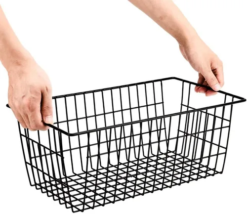 Vista 8 de SANNO Organizador de cesta para congelador, divisor de almacenamiento de alambre de metal para refrigerador, contenedores domésticos con asas
