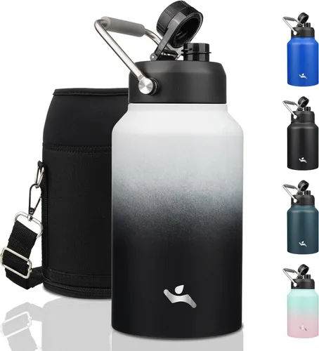 Vista 18 de Konokyo Jarra de medio galón con asa, botella de agua aislada de 64 onzas con bolsa de transporte, botella de metal de acero inoxidable al vacío
