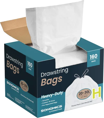 Vista 13 de SONGMICS Bolsas de basura para botes de basura de 2.6 galones (10 litros), bolsas de basura con cordón para cocina, preseparadas, caja