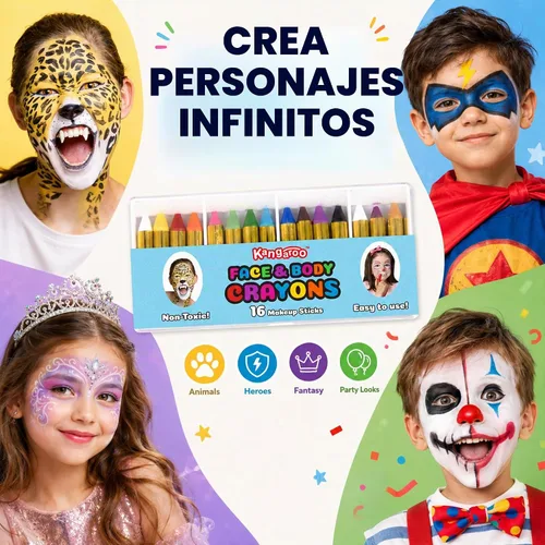 Vista 8 de Kangaroo 32 Washable Face Painting Kit for Kids, 16 Colors (2 Each)