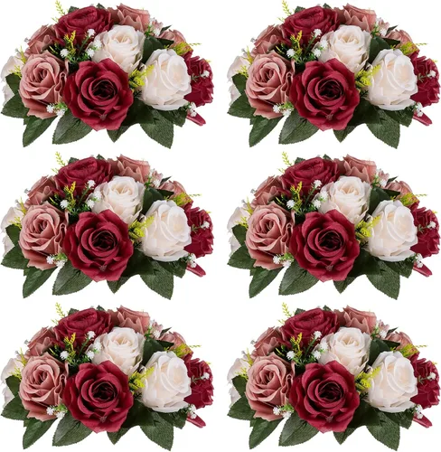 Vista 19 de NUPTIO Rosas Artificiales Negras Flores: Ramo de Flores Falsas Decoraciones de Halloween - 15 Cabezas Centros de Mesa de Rosas Artificiales con Base