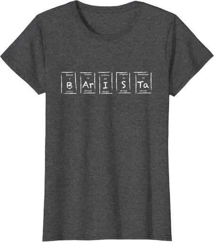 Vista 53 de Barista Espresso Latte Cappuccino Coffee Periodic Table T-Shirt Asphalt Grey