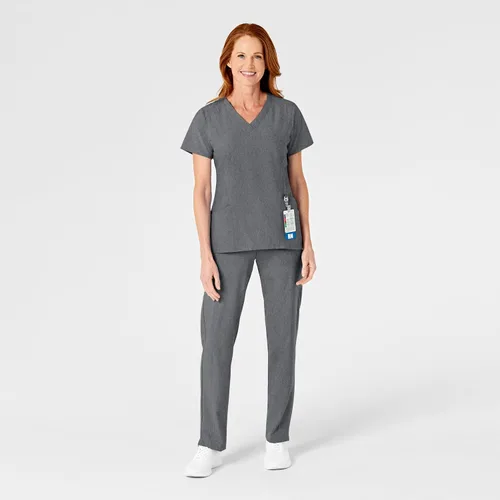 Vista 3 de WonderWink pantalones de cargo de frente plana para mujer Gris carbón jaspeado