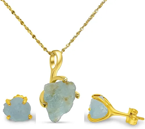 Vista 36 de Juego de joyas de piedras preciosas crudas reales con plata de ley 925 chapada en oro real, collar y aretes de piedra natal, regalo para ella por