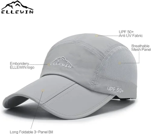 Vista 22 de ELLEWIN Gorra de béisbol unisex UPF 50 sin estructura, con pico grande y plegable