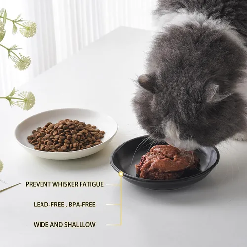 Vista 5 de Juego de 4 cuencos de cerámica para gatos – Paquete de 4 platos saludables y anchos para gatos poco profundos para comida y agua, cuencos antifatiga