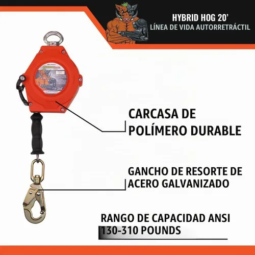 Vista 5 de Malta Dynamics Hybrid Hog Auto Retract Lifeline 20' Fall Protection Yoyo