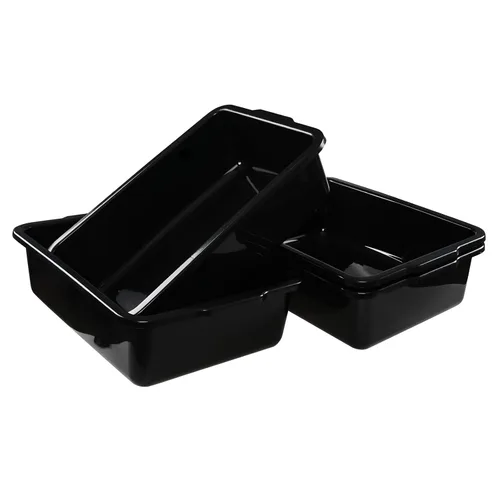 Vista 4 de Bandejas de autobús comerciales de 23 litros, juego de 4 cubos de plástico negro