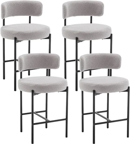 Vista 10 de Canxkun Taburetes de Bar Boucle Juego de 2, 24" Taburetes de Mostrador Modernos con Respaldos, Taburetes de Bar Tapizados para Isla de Cocina, Bar