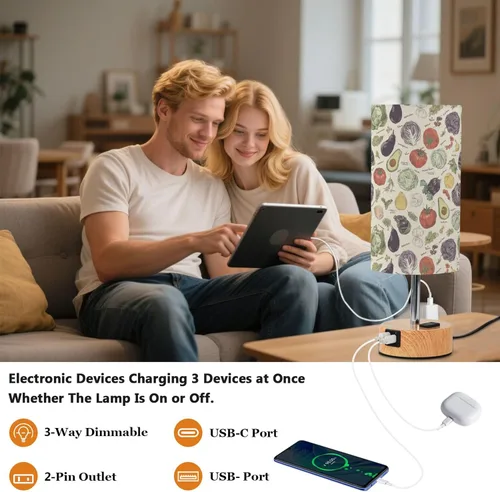 Vista 5 de Vegetable Retro Dimmable Bedside Touch Lamps with Charging Ports for Living Room Bedroom Nightstand Office Desk, Light Bulb Included