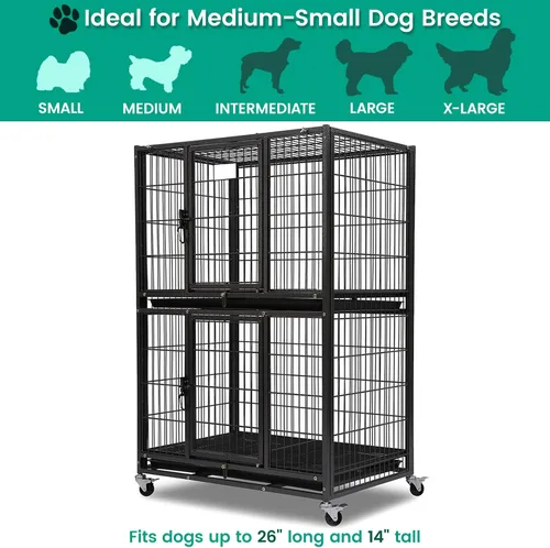 Vista 7 de Jaulas de dos niveles de 30 pulgadas para perros pequeños, jaula para perros de tamaño mediano para 2 perros, jaula resistente para perros, perreras