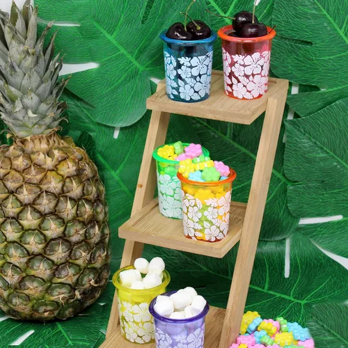 Vista 4 de Fun Express Collares hawaianos de cristal de chupito Luau a granel, 12 unidades de hibisco hawaiano Luau, recuerdos de fiesta hawaiana, Hula Aloha