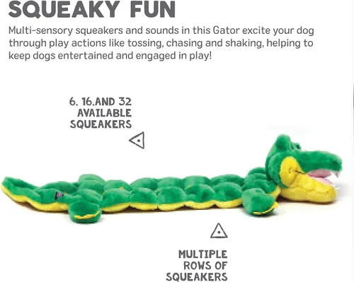 Vista 3 de Outward Hound Squeaker Matz - Juguete de peluche para perro, caimán, tamaño XL