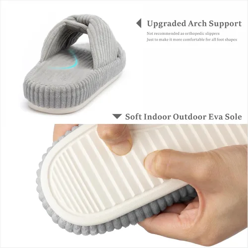 Vista 4 de Chantomoo Pantuflas para mujer, de espuma viscoelástica, para el dormitorio, con lazo de pana, con bandas cruzadas, cómodas, modernas, para regalo