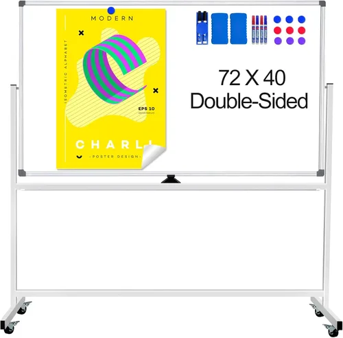 Vista 11 de Pizarra Blanca de Borrado en Seco con Soporte 36" X 24", Pizarra Blanca Móvil con Soportes, Pizarra Blanca Magnética Rodante de Doble Cara y Altura