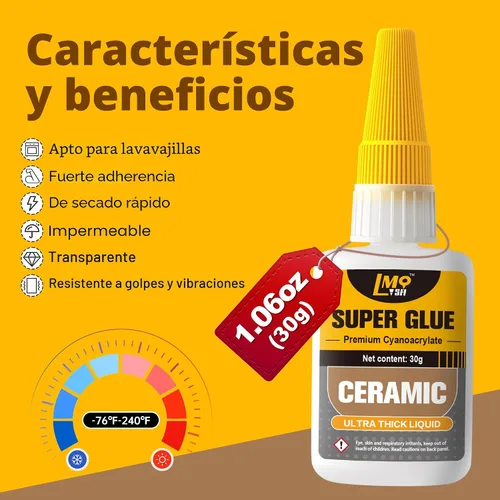 Vista 2 de Super pegamento líquido de cerámica, adhesivos de cianoacrilato instantáneo transparente para reparación de cerámica, apto para alimentos, pegamento