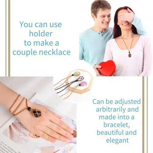 Vista 4 de Collar ajustable de cuerda tejida a mano de piedra cruda de cristal natural sin procesar para hombres y mujeres