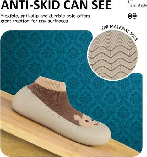 Vista 3 de Zapatos de calcetín para bebé, suela de goma de animales, antideslizantes, para interiores, para niños y niñas, primer piso, zapatilla