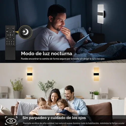 Vista 4 de GOODATE Aplique de pared enchufable con colores ajustables sin escalones de 3000K-6500K y brillo del 10%-100%, luz de pared LED acrílica de 12W