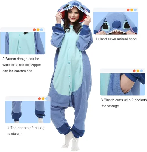 Vista 3 de Adult Stich costume Onesie Animal Pajamas Halloween Cosplay Costumes Sleepwear Homewear Party Wear