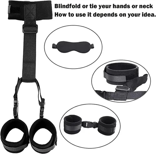Vista 6 de Bdsm - Juego de cuerdas de sujeción para cama sexual, correas para los ojos vendados, esposas peludas, juego de puños de mano para adultos, adultos