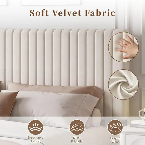 Vista 7 de Vipbear Base de cama tamaño Queen con heaboard, marco de cama tapizado de terciopelo de lujo con soporte de listones de madera, bajo y resistente