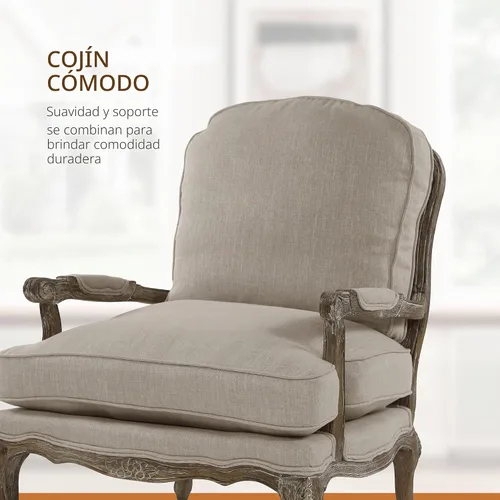 Vista 6 de Lexicon French Country Wood Accent Chair, Carved Frame, Neutral